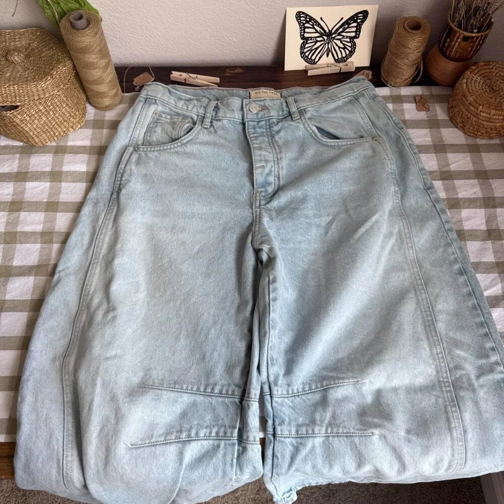 Free People We The Free Good Luck Mid-Rise Barrel Leg Jeans Aegean 27 - Picture 4 of 6